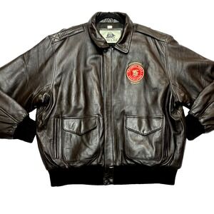 Burks Bay NRA Jacket Mens XL Brown Endowment Member Patch Rifle Leather Bomber